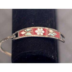 Vintage Gothic Silver Tone Bangle Bracelet 7.5 Inches G6